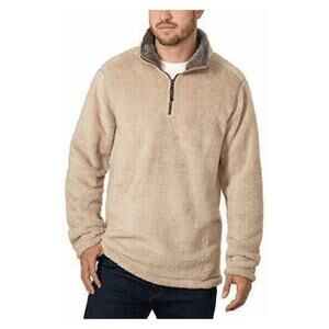 Trinity Khaki Brown 1/4 Quarter Zip Faux Fur Plush Sherpa Jacket Mens Size Large